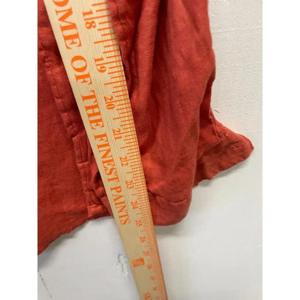 Tahari Women's Long Sleeve Button Up 100% Linen Blouse Rust Orange Size XL